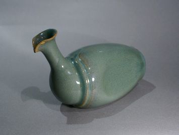 富山県 小杉焼 柿釉 酒器 鴨徳利 M R5357