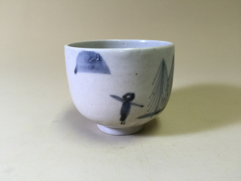 古伊万里　ころ茶碗　染付矢羽　骨董　R1378ダB 古伊万里 ころ茶碗 染付矢羽 骨董 R1378ダB