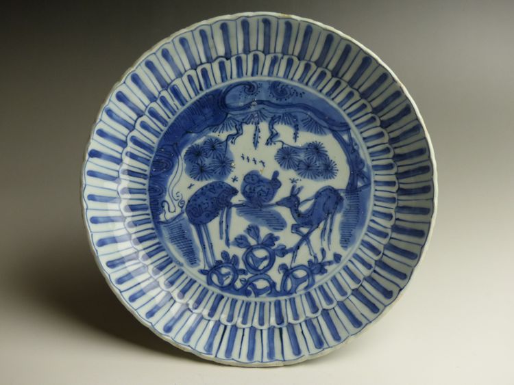 マ*オ様 中国明末清初古染付鹿文中皿 マ*オ様 中国明末清初古染付鹿文中皿 マ*オ様 中国明末清初古染付鹿