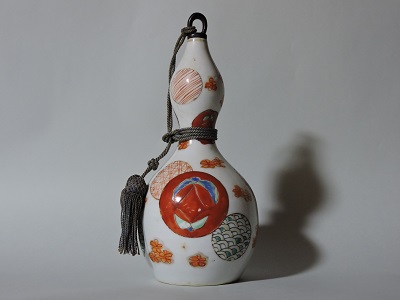 愛】江戸期 古九谷色絵丸紋窓絵瓢徳利 酒器 伝世箱有 古伊万里 陶芸