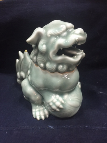鍋島青磁獅子 鍋島 青磁 双獅子 置物 | 古美術 三喜