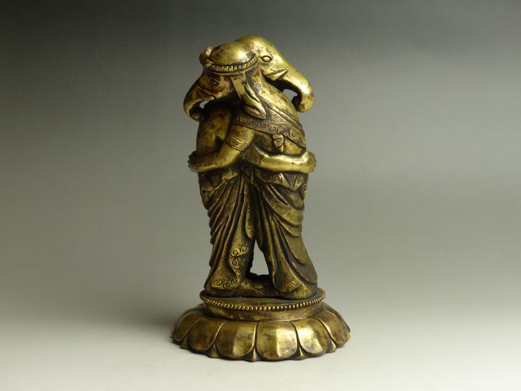 ギフト】 仏教美術 古銅鍍金 双身歓喜天 ガネーシャ M R5150 - www 