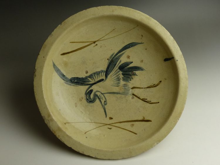 石皿　瀬戸　古美術 古美術 猫 - 絵瀬戸鶴文石皿 | 古美術品専門サイト fufufufu.com