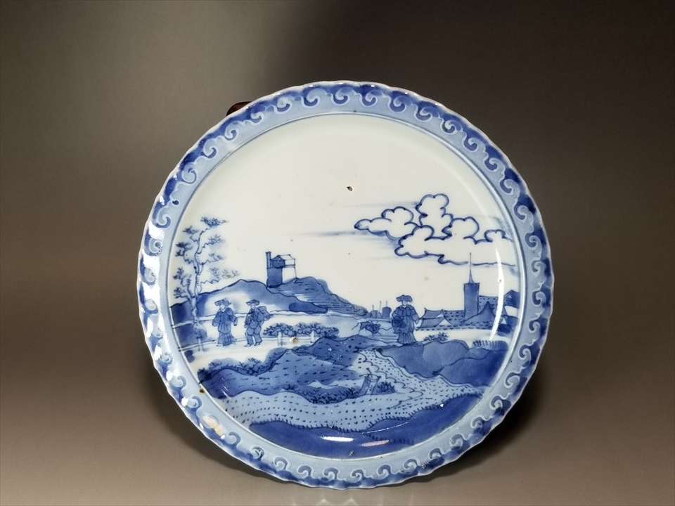 古美術長陽堂 - 伊万里 染付西洋風景写 中皿 | 古美術品専門サイト