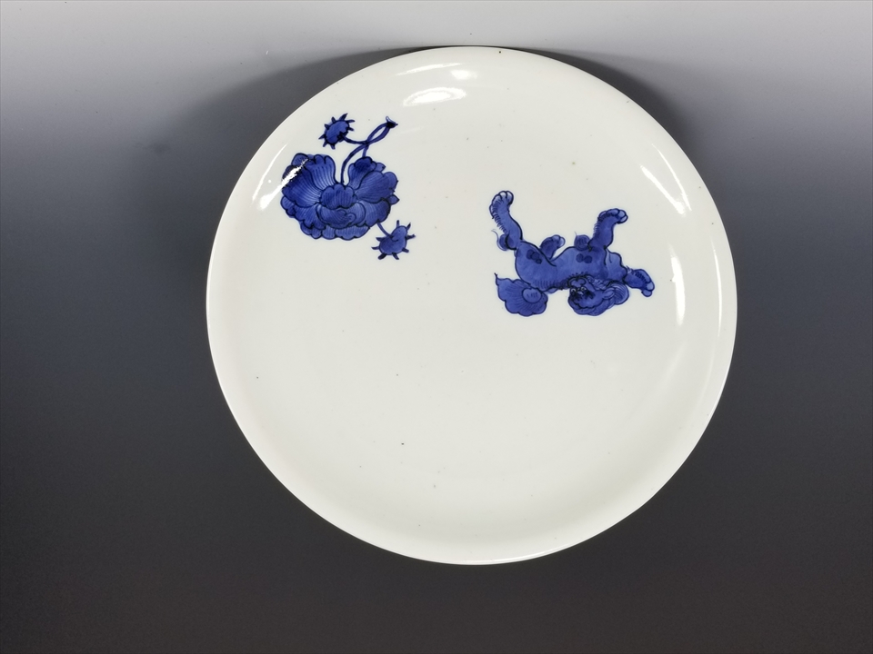 古美術長陽堂 - 藍九谷 唐獅子牡丹図 七寸皿 | 古美術品専門サイト