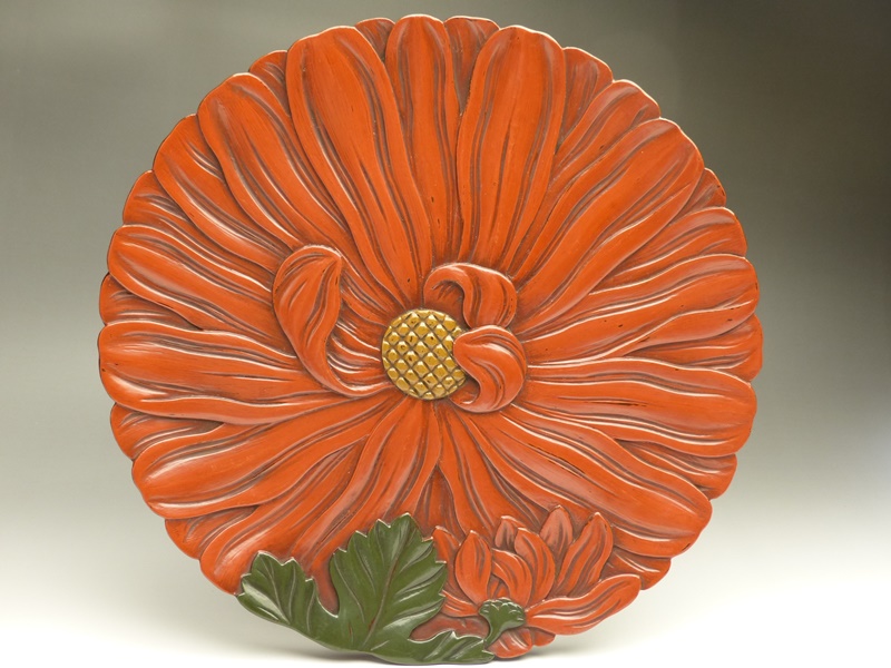 古美術 猫 - 彫刻塗菊形盆五枚 | 古美術品専門サイト fufufufu.com