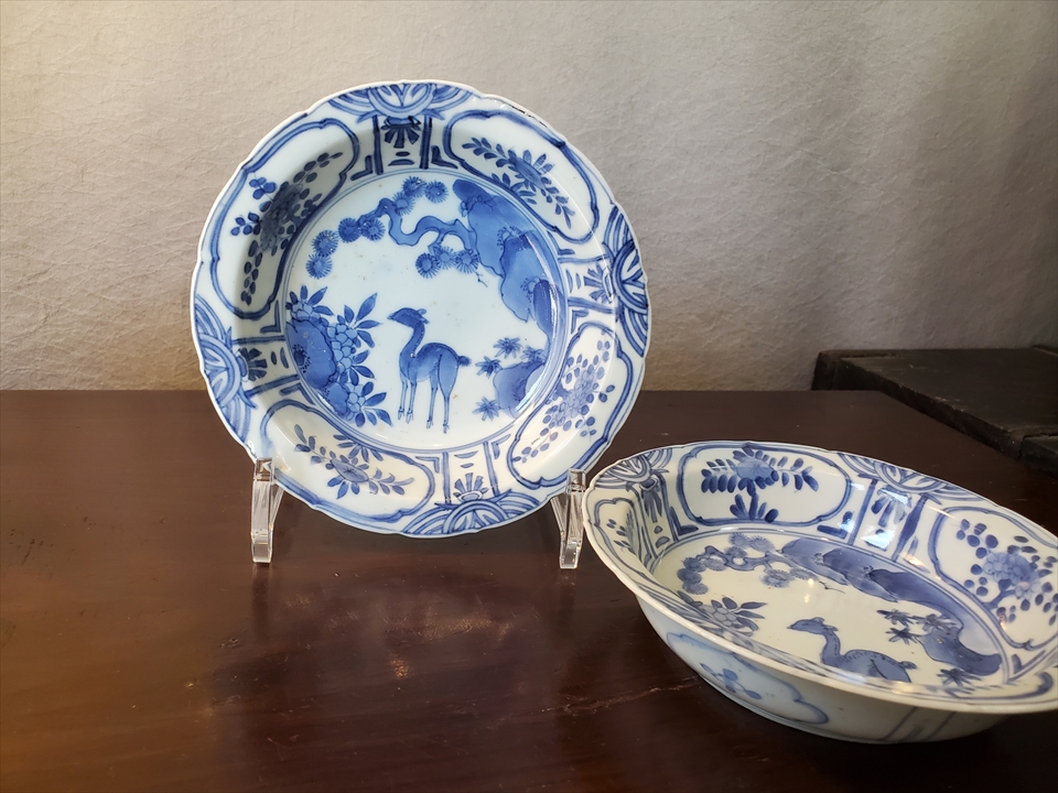 古美術時代物初期伊万里鹿の図幅約25.8cm 江戸前期
