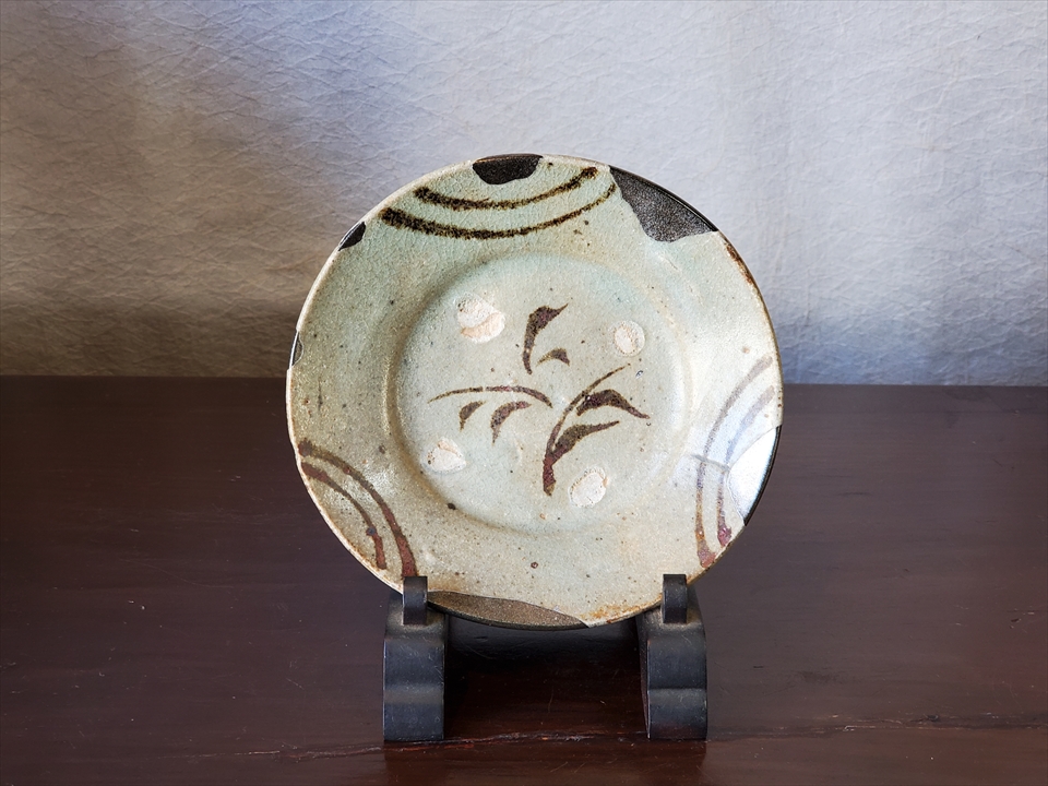 B)古唐津・発掘 古唐津 絵唐津 大皿 発掘 呼継 径23.8cm 古