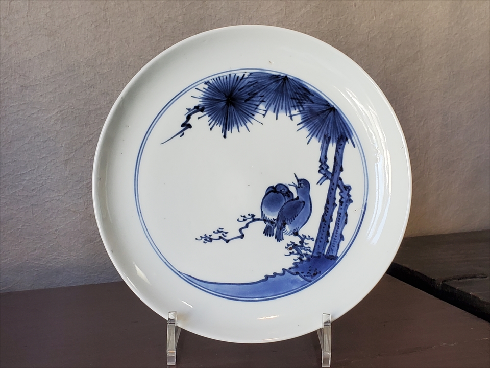 古美術長陽堂 - 藍九谷 鳥松図 七寸皿 | 古美術品専門サイト fufufufu.com