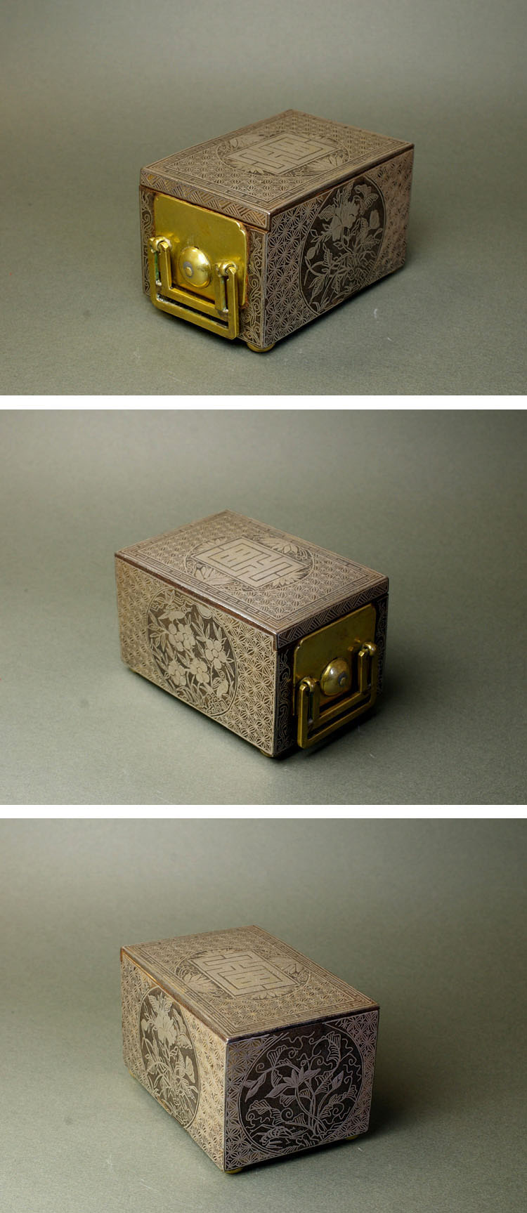 肥後象嵌 鉄地金銀象嵌 城山風景図 煙草入 在銘 箱付 肥後象嵌 鉄地金銀象嵌 城山風景図 煙草入 在銘 箱付 肥後象嵌 鉄地