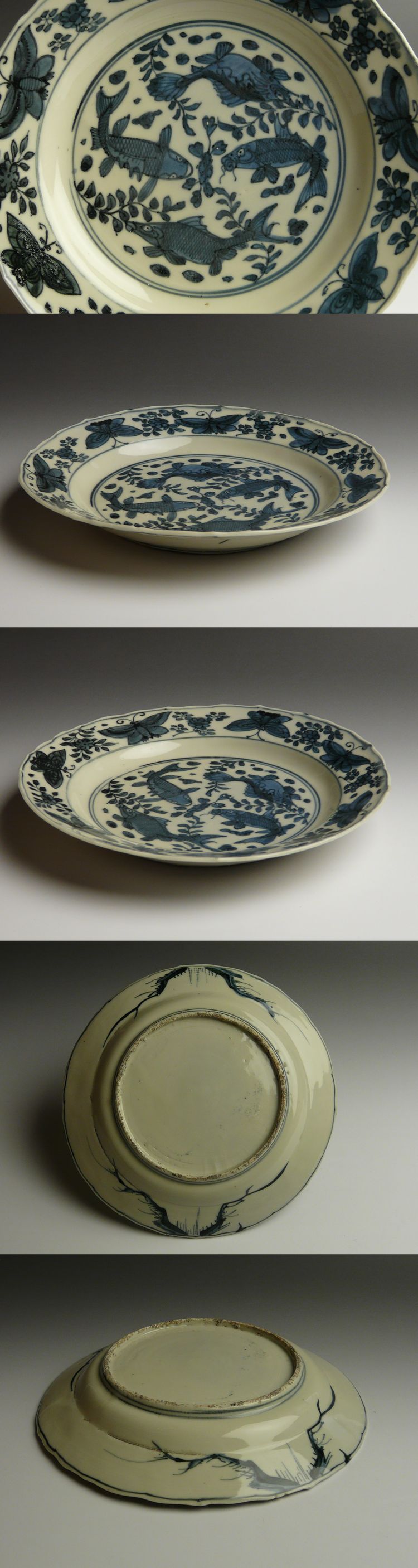 古染め付け獣足3本付木葉形状高台皿 古染め付け獣足3本付木葉形状高台皿