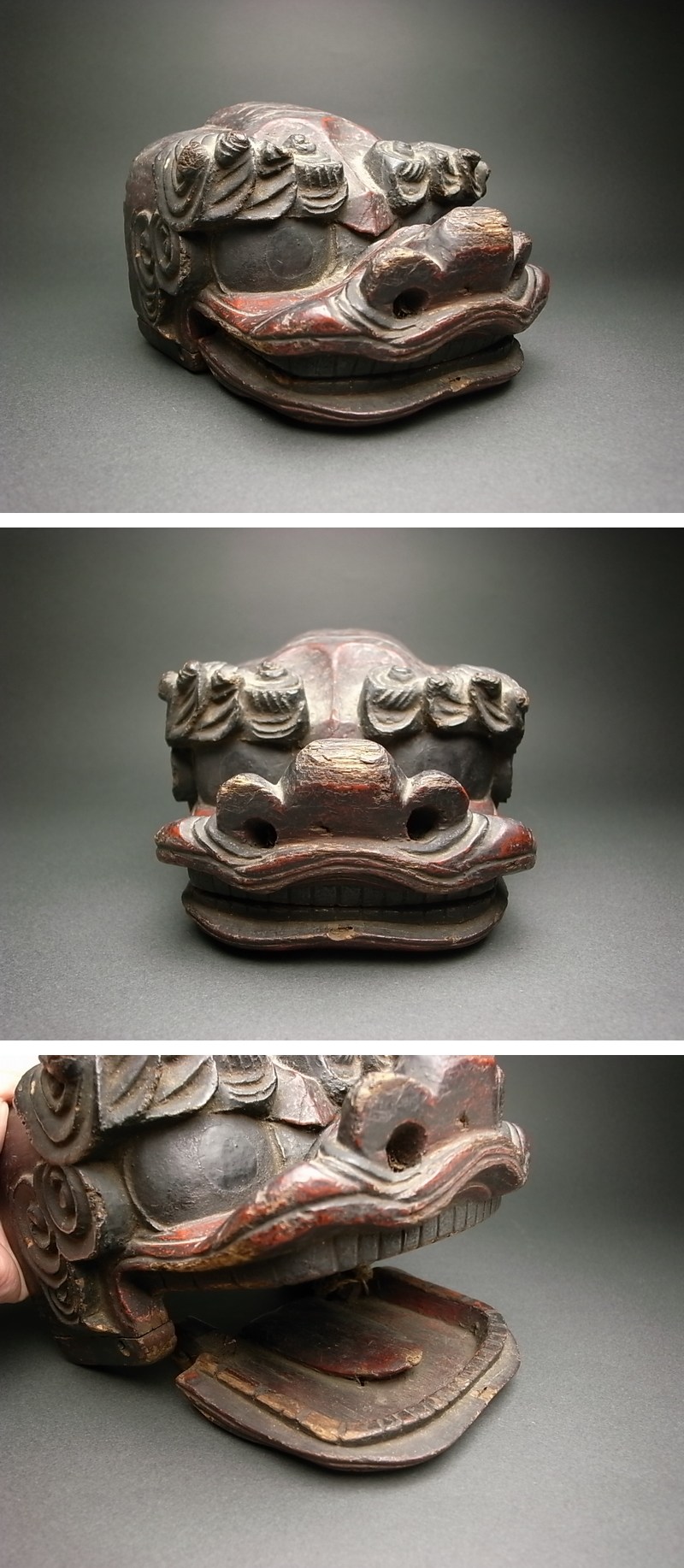 木製 獅子頭 古道具 アンティーク 古美術 獅子頭 木彫 | 古物屋 壱両
