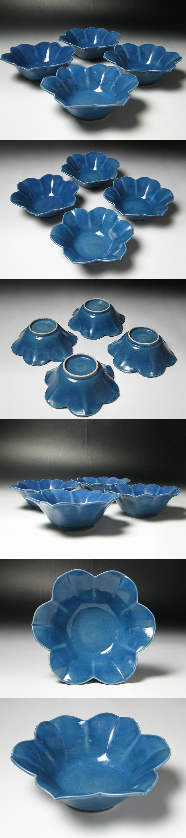 古美術 三樹 - 古伊万里 瑠璃釉桔梗形鉢4客 | 古美術品専門サイト