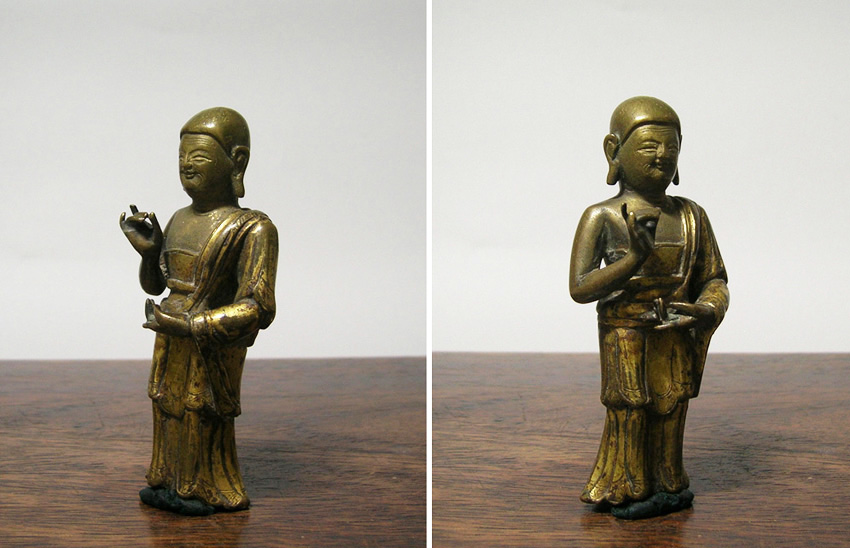 おもちゃ・ホビー・グッズ中国 古銅鍍金 釋迦牟尼立像 仏像 F 1743