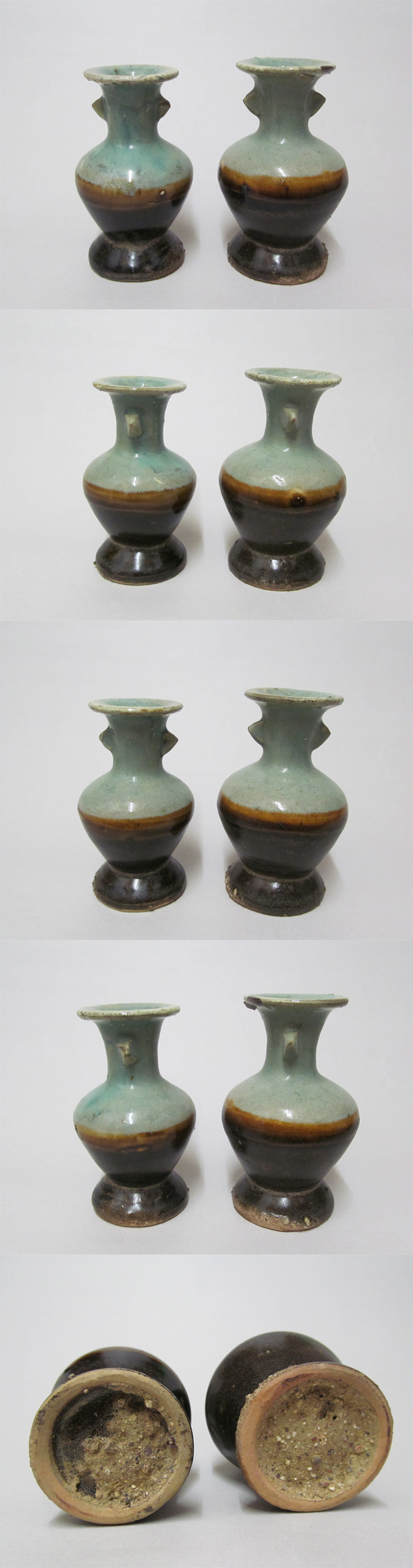 壺屋焼 緑掛け飴釉 火入 筒茶碗 古道具 アンティーク 古美術 観宝堂 - 壺屋焼緑釉飴釉掛分双耳花生 | 古美術品専門サイト