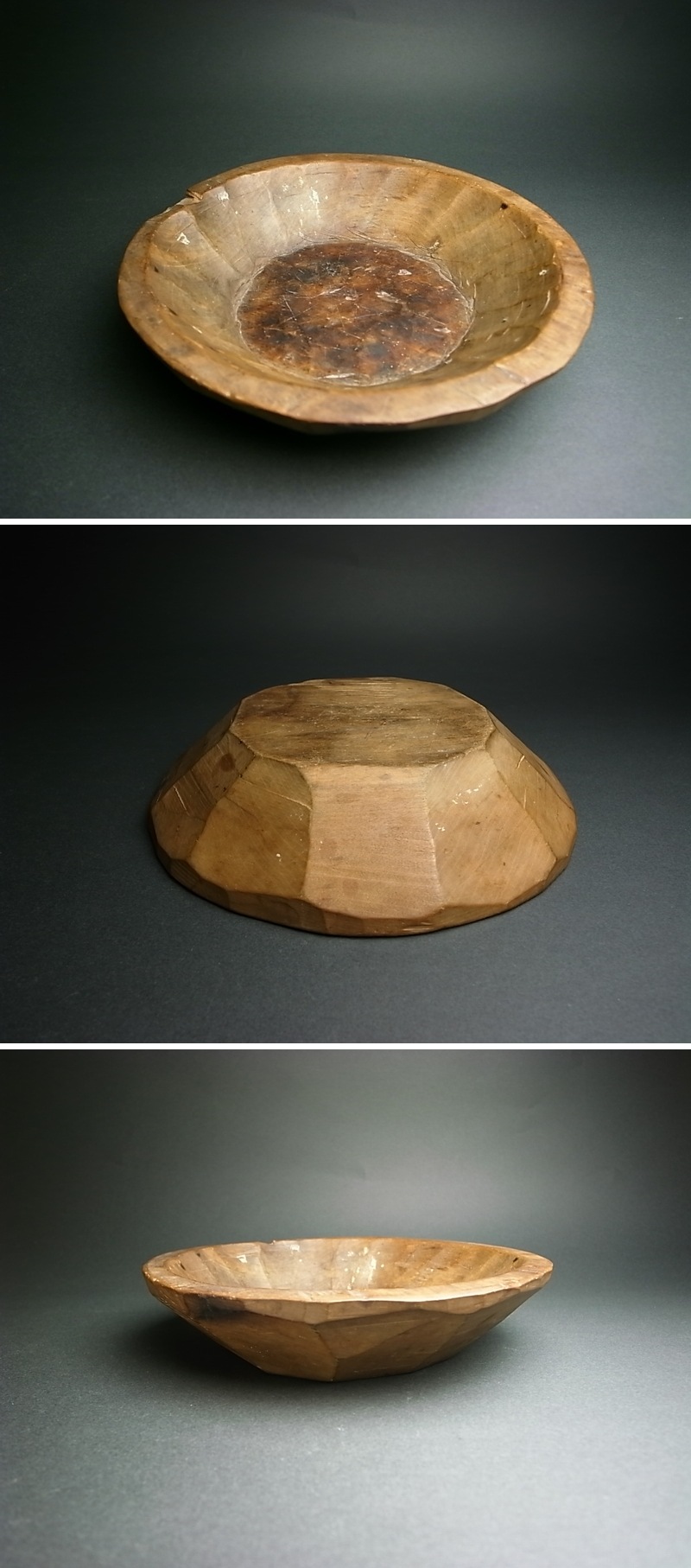 希少 李朝 大型木鉢 木製捏鉢 ボウル 古道具 骨董 木工品