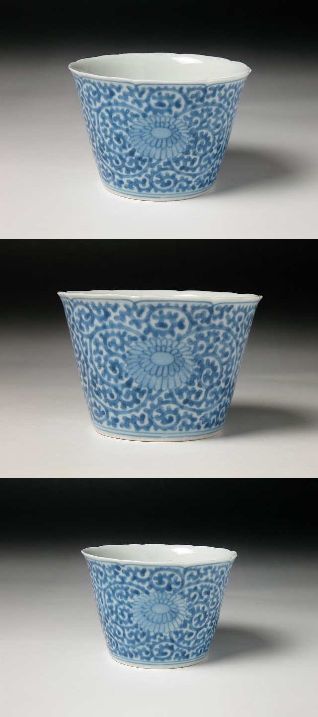古美術 三樹 - 藍柿 蛸唐草菊花文蕎麦猪口 | 古美術品専門サイト