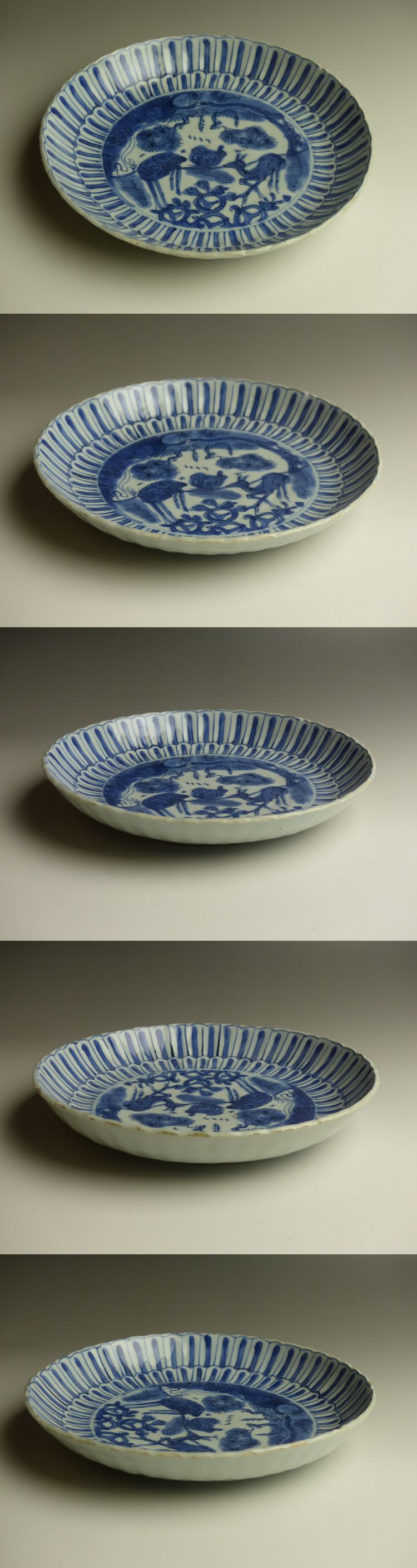 古美術 猫 - 古染付しのぎ花鹿文皿 | 古美術品専門サイト fufufufu.com