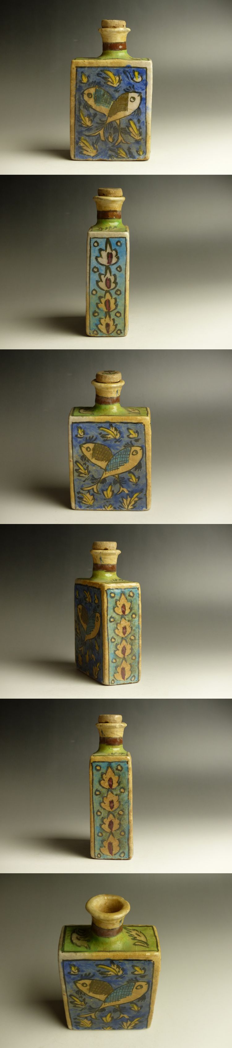 古美術 猫 - ペルシャ色絵魚花文角瓶 | 古美術品専門サイト fufufufu.com