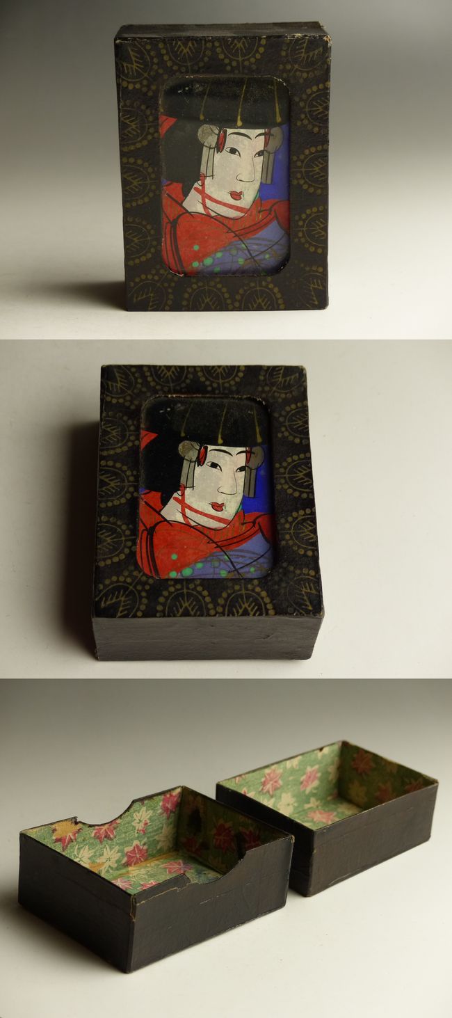 古美術 猫 - 美人ガラス絵の箱 2点 | 古美術品専門サイト fufufufu.com
