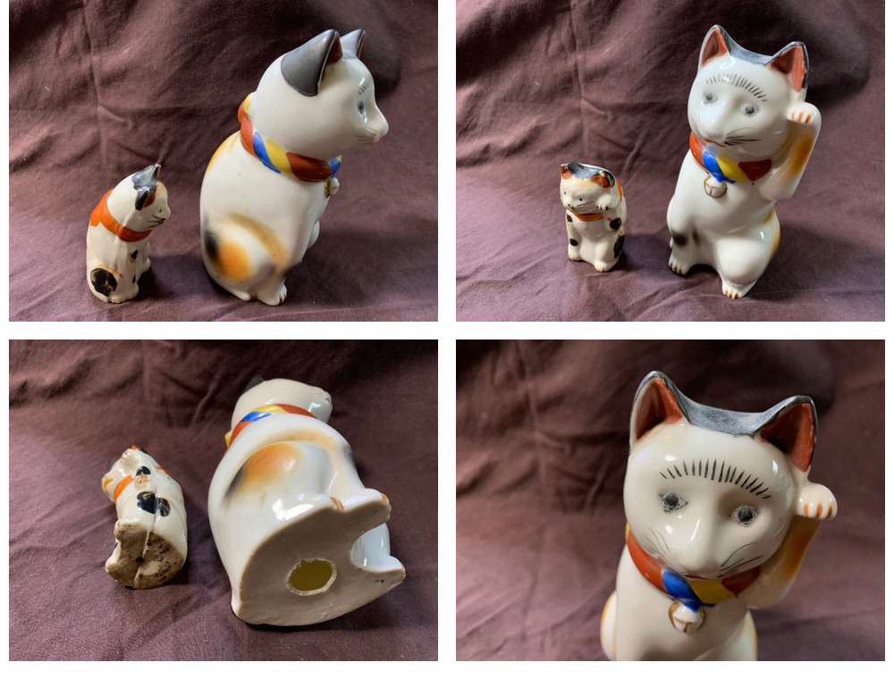 ギャラリー辰巳 - 明治 瀬戸 招き猫大小 | 古美術品専門サイト