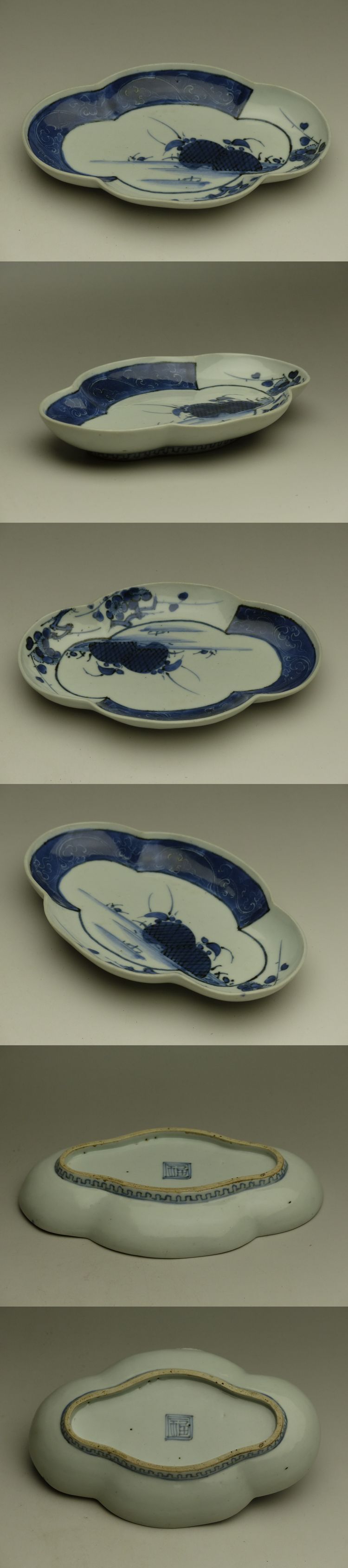 古美術 猫 - 伊万里染付木瓜形皿 | 古美術品専門サイト fufufufu.com