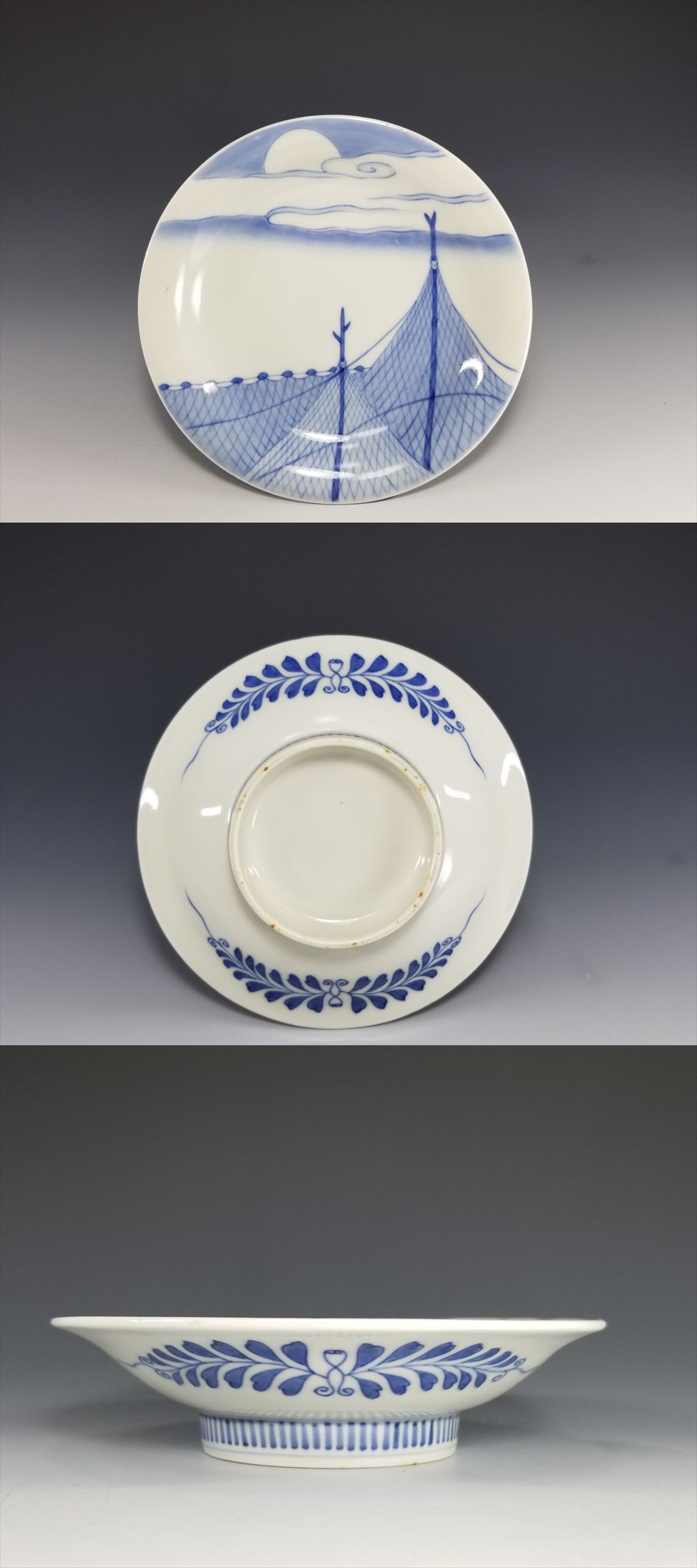 後期鍋島　1850-1870年代　染付網干文皿　古美術　献上鍋島図録掲載　名品 古美術長陽堂 - 後期鍋島 満月干網図 五寸皿 | 古美術品専門サイト