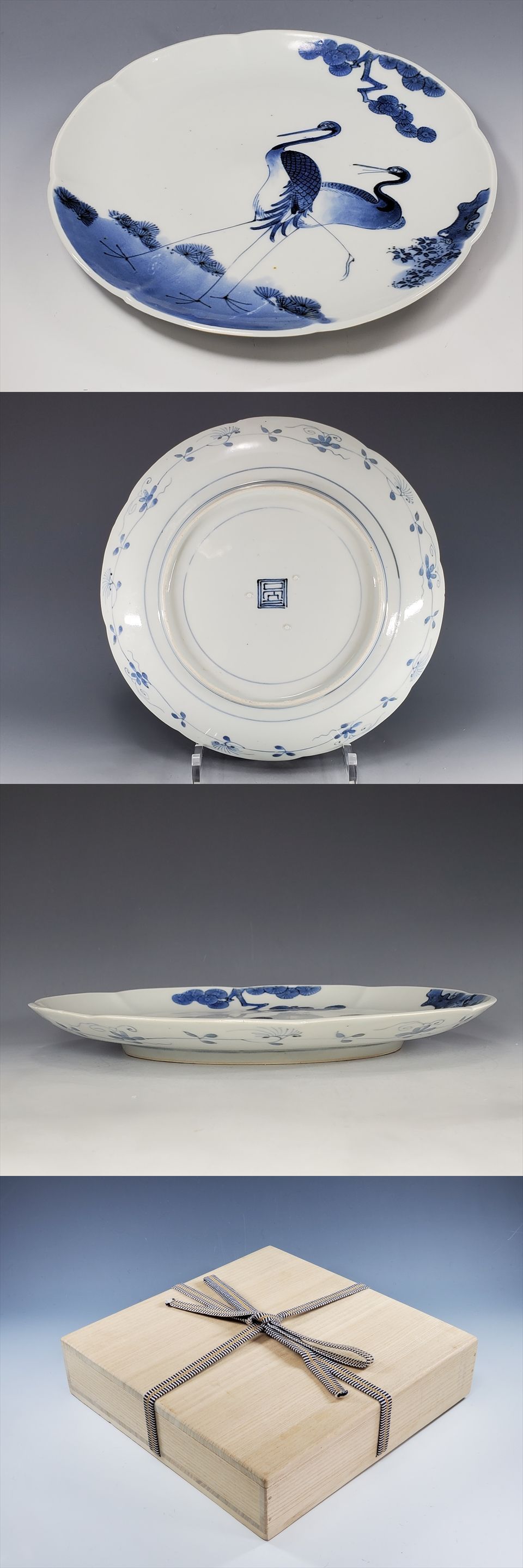 古美術 まる平 - 藍九谷 鶴に松図 輪花七寸皿 | 古美術品専門サイト