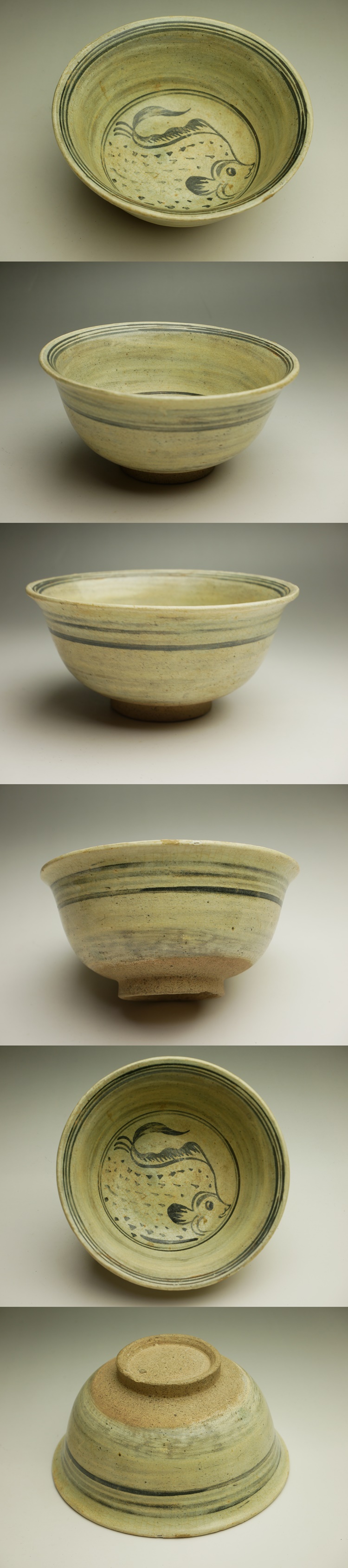 東南アジア　タイ古陶磁　鉄絵　魚文　鉢　C　R3468A 東南アジア タイ古陶磁 鉄絵 魚文 鉢 C R3468A