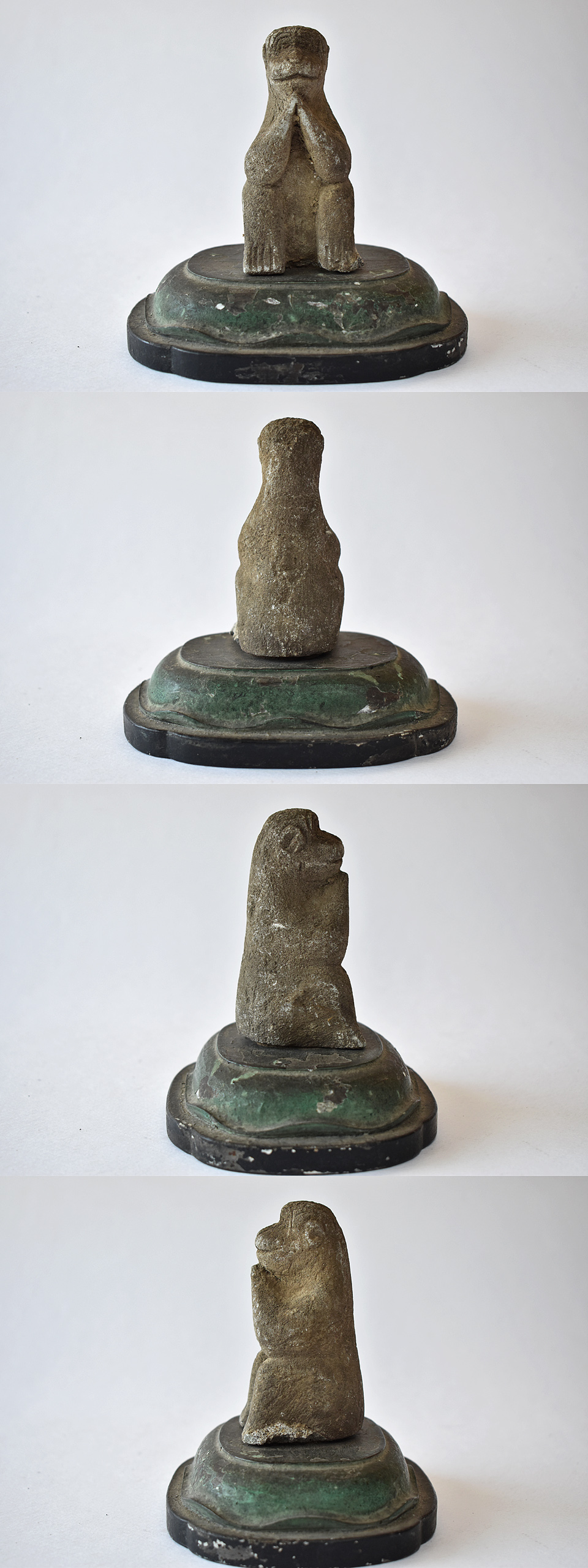 骨董品　猿の置物　石 猿石 見ざる聞かざる言わざる U390｜骨董店 のびる 古美術 骨董 和風