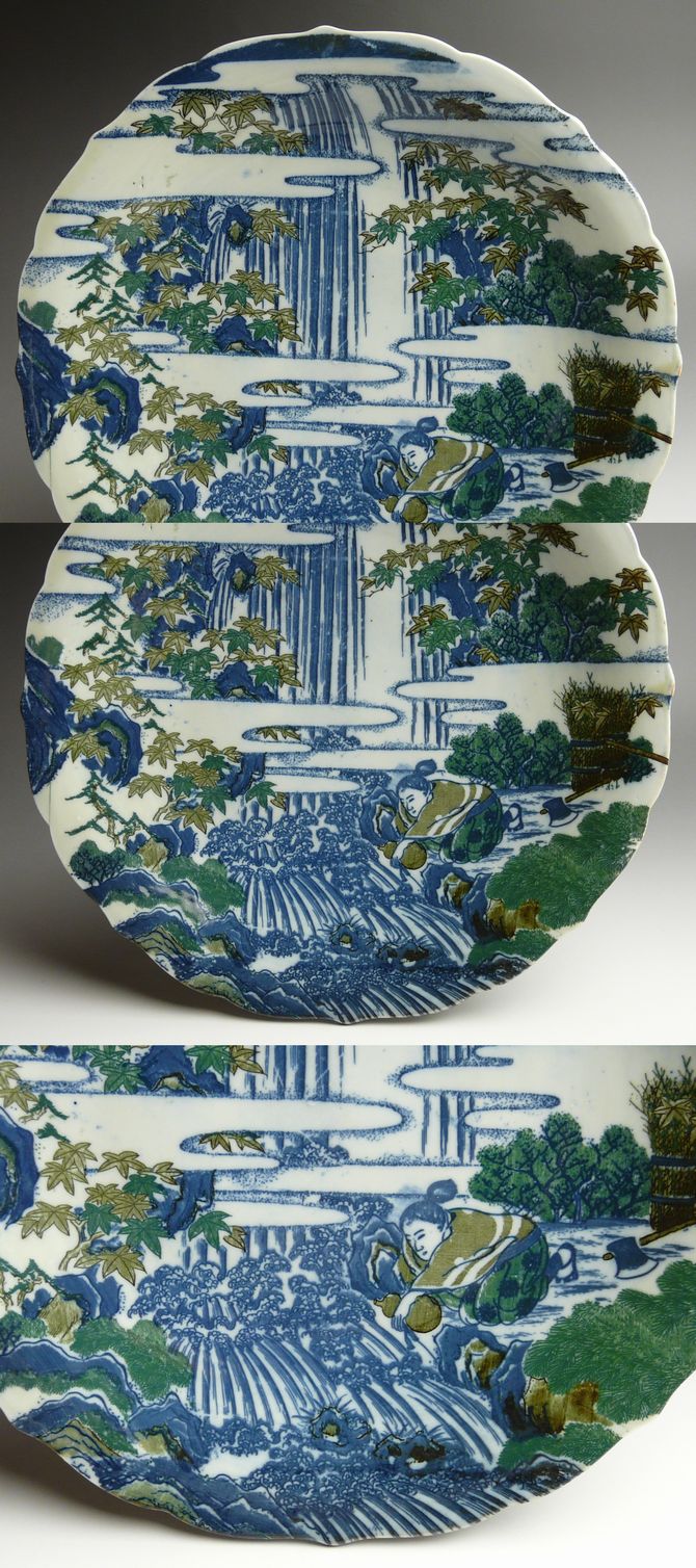 古美術 猫 - 印判養老の滝図輪花皿 | 古美術品専門サイト fufufufu.com