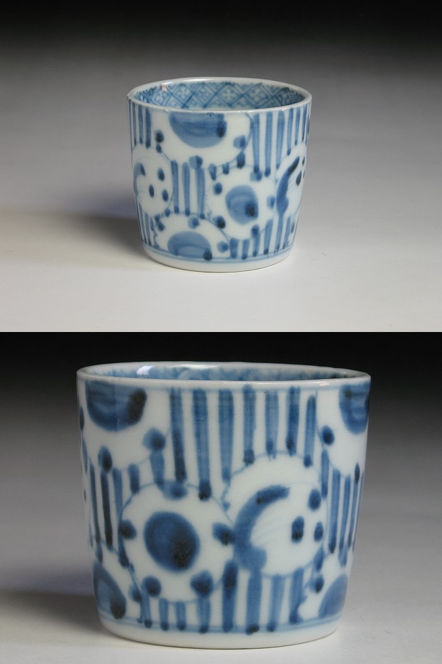 江戸中期縦線雪輪文蕎猪口　アンティーク 古美術 三樹 - 古伊万里 雪輪縦線文蕎麦猪口 | 古美術品専門サイト