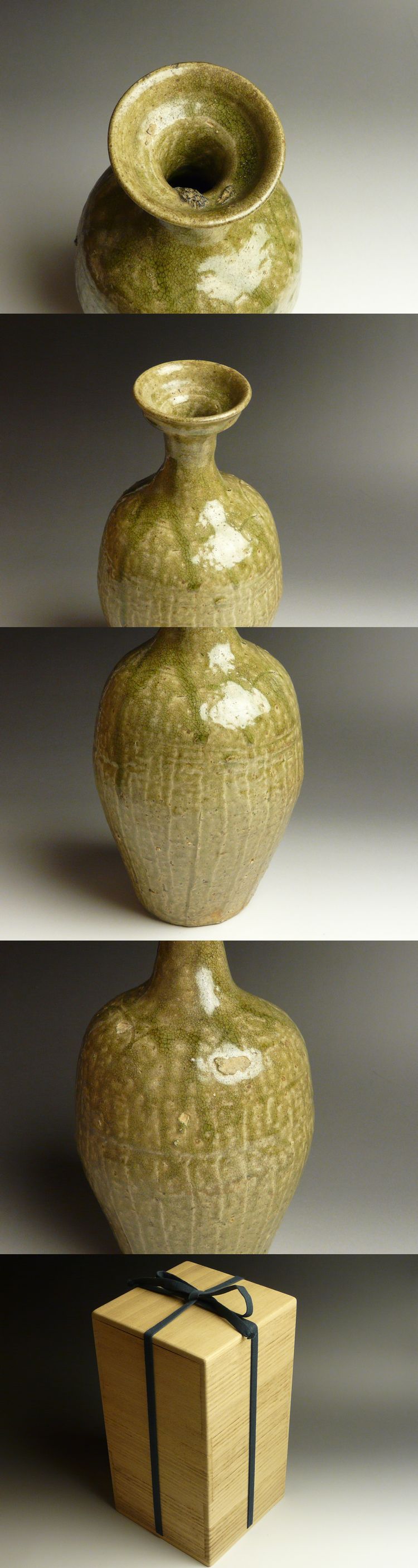 古美術 猫 - 高麗灰釉面取刻線文盤口瓶 | 古美術品専門サイト fufufufu.com