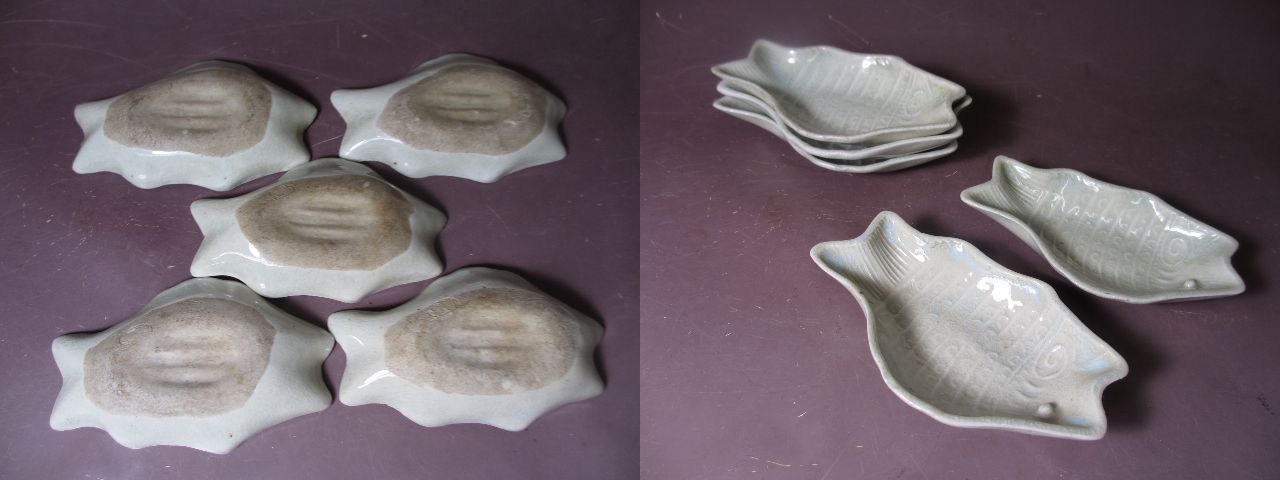 ギャラリー辰巳 - 大堀相馬 型押し魚型小皿五枚 | 古美術品専門サイト