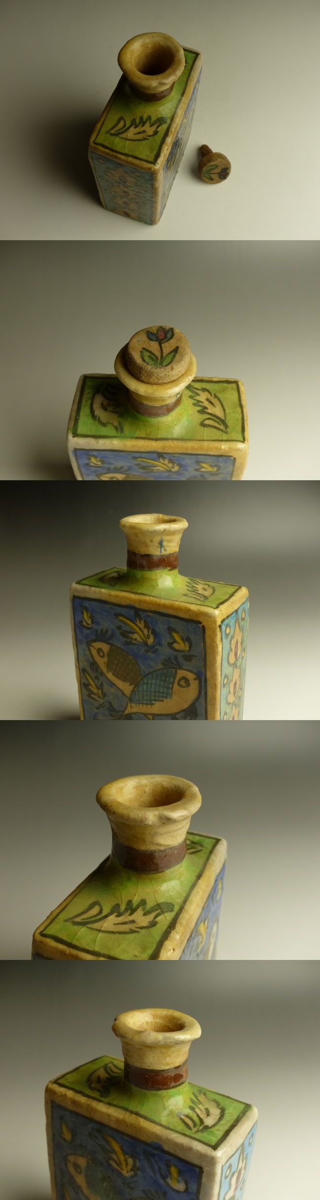 古美術 猫 - ペルシャ色絵魚花文角瓶 | 古美術品専門サイト fufufufu.com