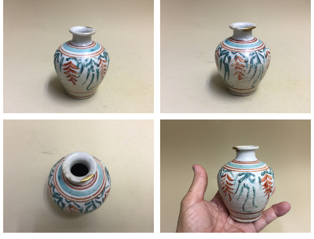手描き 色絵 油壺 ぽってり カラフル 鬢付け油 化粧油 江戸時代