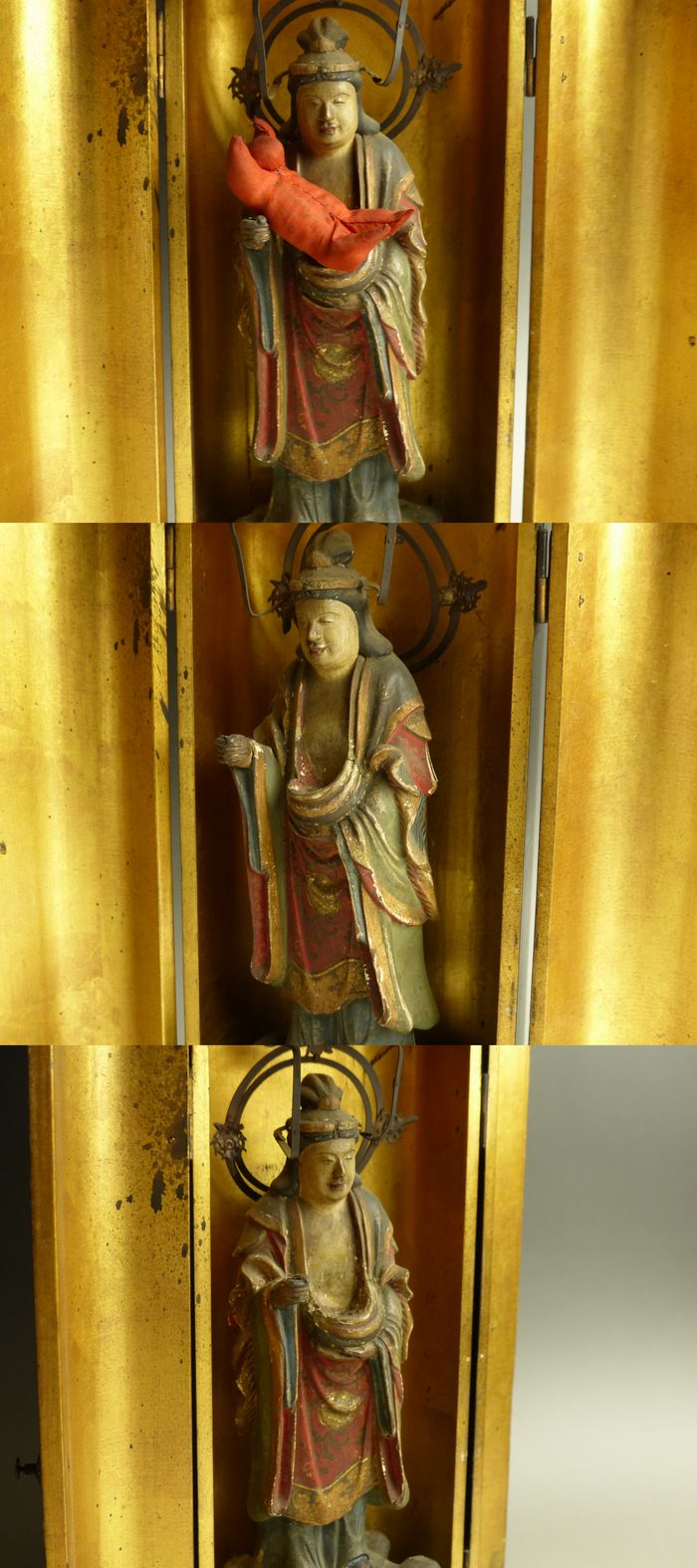 鬼子母神像 厨子入り 木彫り 仏像 彩色 鍍金 立像