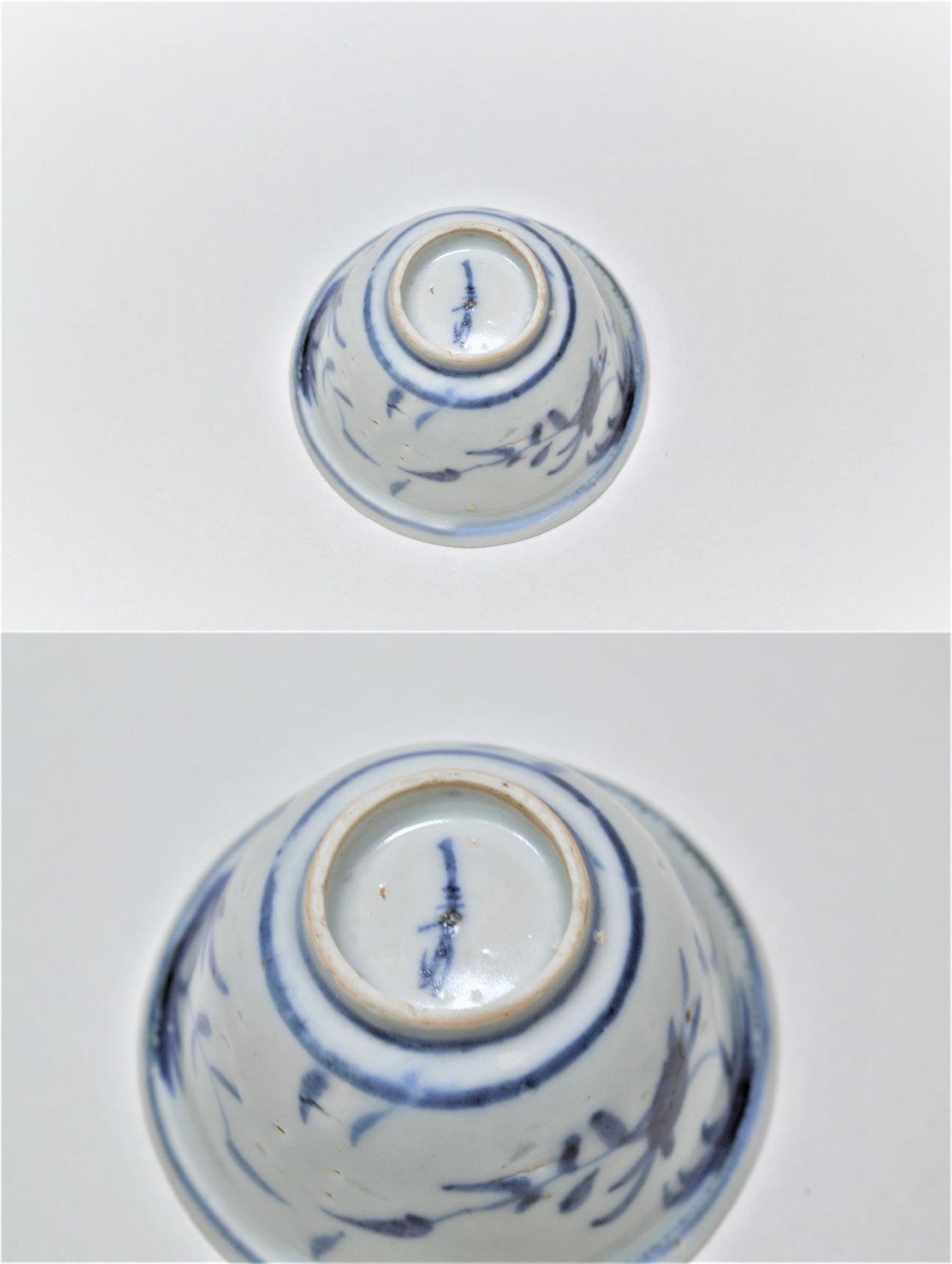 染付 市松文 筒盃 酒器 古美術 古道具 底厚 アンティーク 古伊万里 染付 矢筈文 蕎麦猪口 6客セット - 生活骨董と古布の