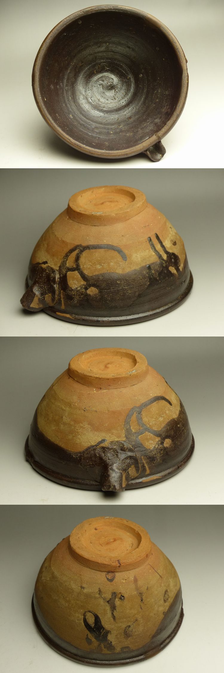 348『黒い唐草文 招き猫』陶器 /骨董品 古美術 古玩