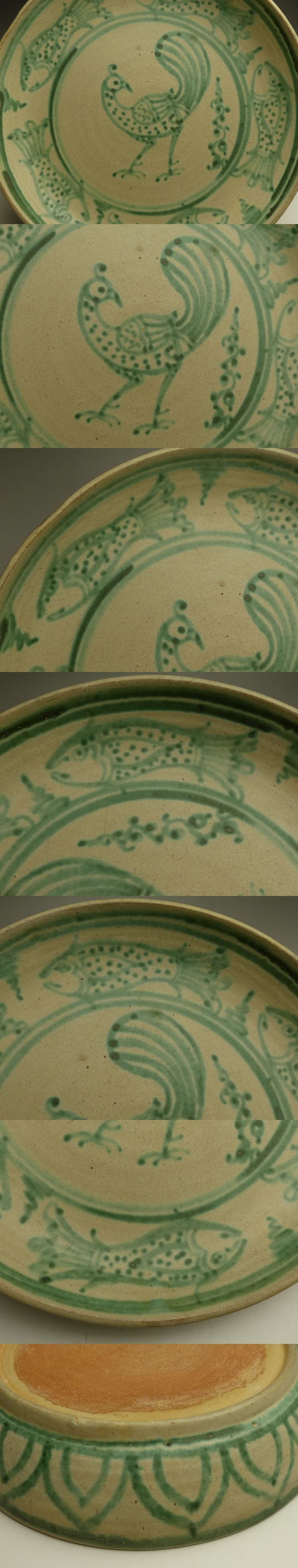 古美術 猫   メソット白釉緑彩大皿   古美術品専門サイト