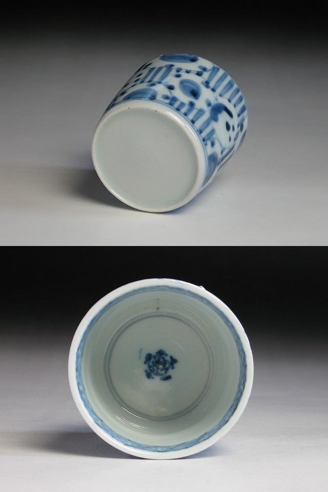 古伊万里　染付　雪輪に梅　雪輪に雪持ち笹　蕎麦猪口　833AS-CYr 古美術 三樹 - 古伊万里 雪輪縦線文蕎麦猪口 | 古美術品専門サイト