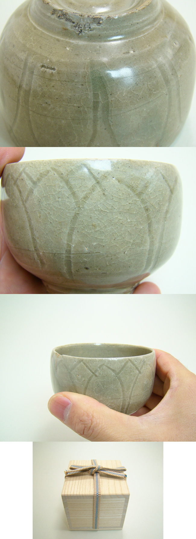 新作ウエア 古特選骨董☆高麗青磁 月岳在銘直径21.4cm高さ25cm耳付 工芸品