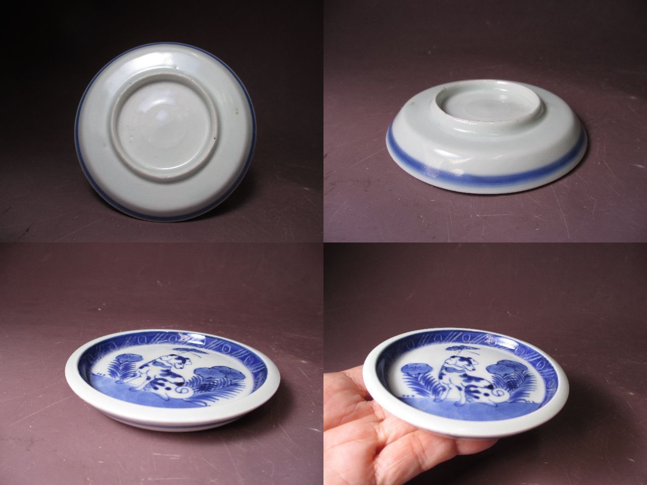 3423番 古美術＜値下げ交渉大歓迎＞染付 伊万里 風景 小皿 縁カケ有