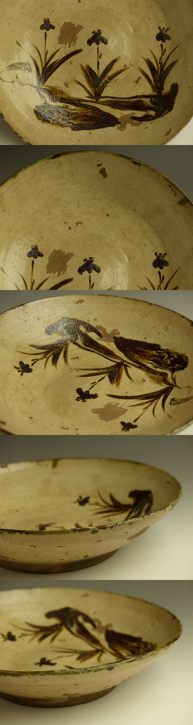 古美術 猫 - 瀬戸織部墨流し花文皿 | 古美術品専門サイト fufufufu.com