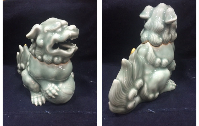 鍋島青磁獅子 学芸の小部屋 瑠璃釉 葦文 稜花皿 -戸栗美術館-