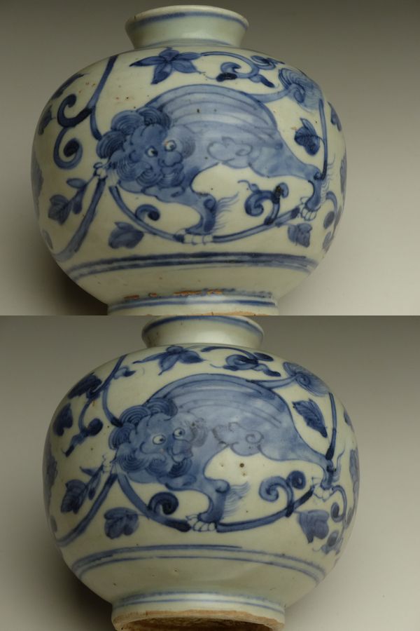古美術 猫 - 染付獅子牡丹文壺 | 古美術品専門サイト fufufufu.com