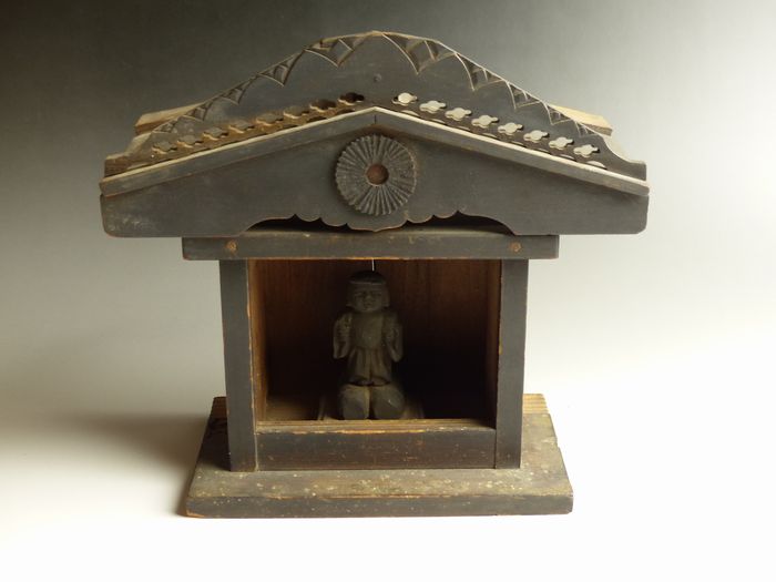 大黒天　木彫り　厨子入り 古美術 猫 - 厨子入木彫大黒天像 | 古美術品専門サイト fufufufu.com