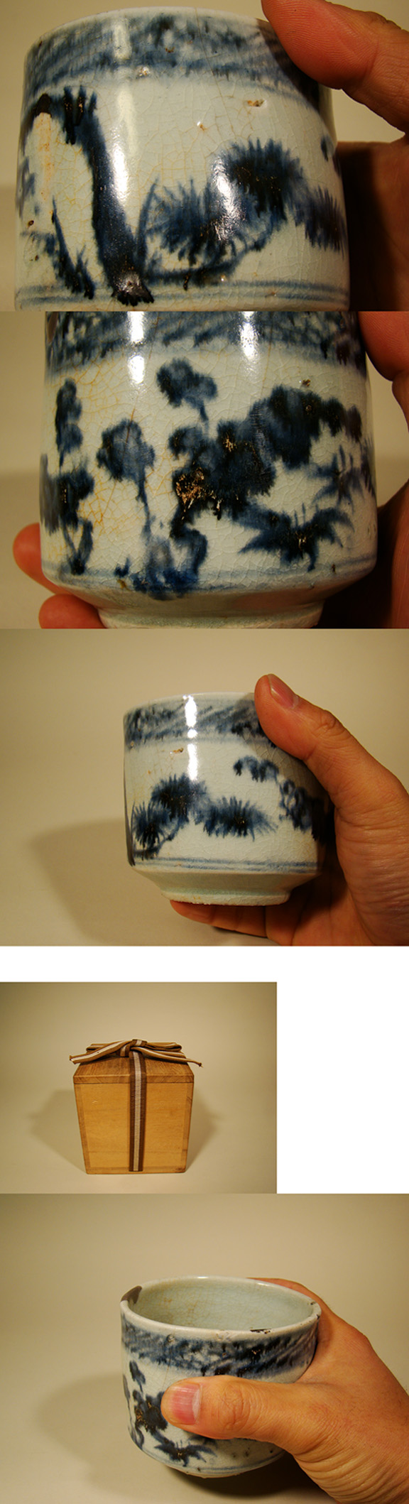 339　古伊万里色絵松竹梅図半筒茶碗　無疵美品　幕末 古童 - 初期伊万里 松竹梅文 半筒茶碗 | 古美術品専門サイト fufufufu.com